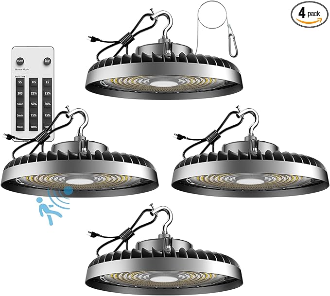 Lightdot 4Pack 150W Smart LED High Bay Lights 22500lm UFO High Bay LED Shop Light with Motion Sensor AC100-277V UFO Lights with The Most Advanced Heat Dissipation for 16-30FT Height