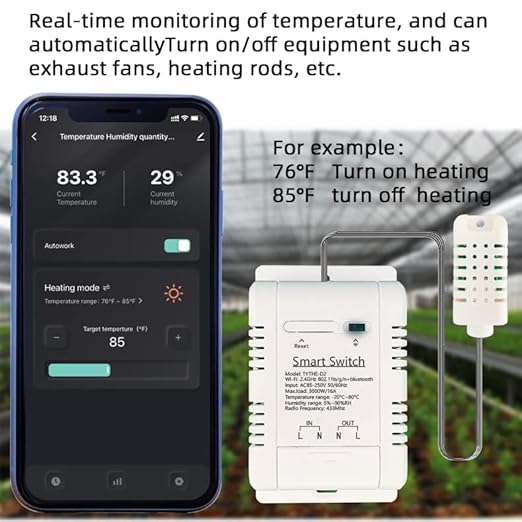 Yitouniu Tuya Smart WiFi 16A Temperature Humidity Switch Sensor Module with Energy Consumption Monitoring, APP Bluetooth Wireless Remote Control,Works with Alexa Google Home (Temperature Humidity)