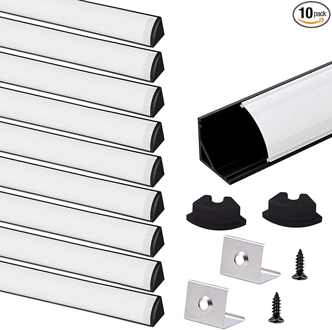VST 10pack 3.3ft LED Channel, V Shape Diffuser, Aluminum Channel System with Milky Cover, End Caps and Mounting Clips, Aluminum Profile for LED Strip Light Very Easy Installation