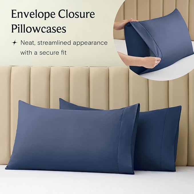 LuxClub 4 PC California King Sheet Set, Deep Pockets Wrinkle Free Cooling Bed Sheets Hotel Bedding for Women, Men, Includes 1 Fitted Sheet, 1 Flat Sheet and 2 Pillowcases-Navy