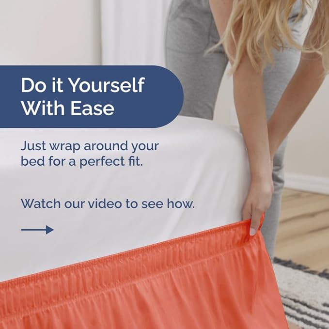 Wrap Around Dust Ruffle Bed Skirt - Coral - for Queen Size Beds with 21 Inch Drop - Easy Fit Elastic Strap - Adjustable Pleated Bedskirt w/Brushed Fabric - Wrinkle Free - for Women, Men, Kids & Teens