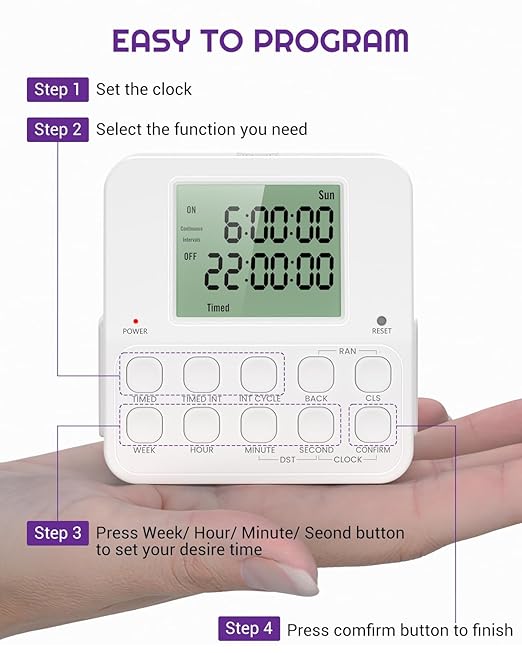 NEARPOW Digital Timer Outlet, 2 Pack Infinite Interval Repeat Cycle Timer Plug, Indoor Timed Interval Cycle Power Switch, 7 Day 24 Hour Daily Programmable Electrical Outlet with 20 ON/Off Programs