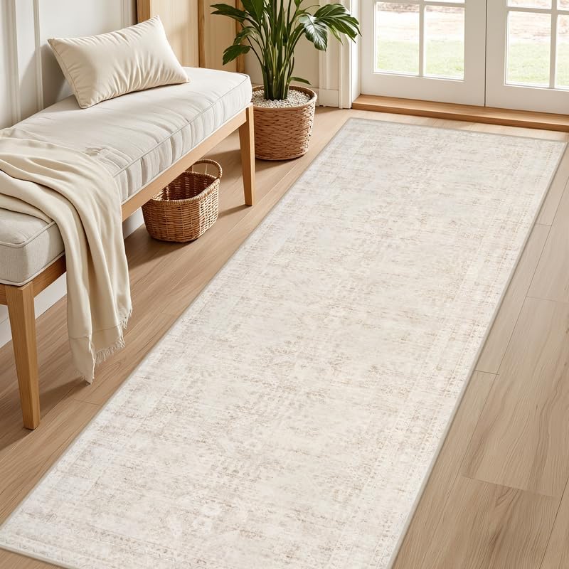2'6''x8' Hallway Washable Runner Rug: Neutral Kitchen Carpet Beige - Image 2