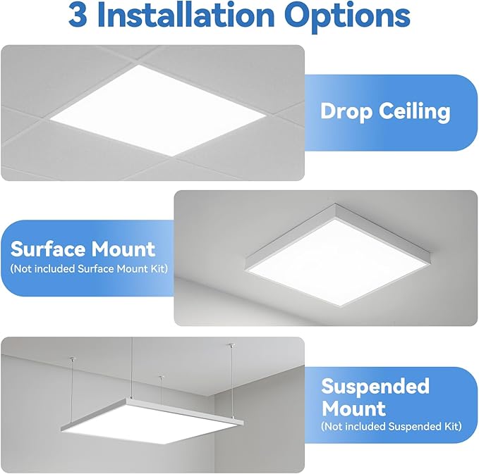 CycevSun 4-Pack 2x2 LED Flat Panel Light - Drop Ceiling, 30/40/50W Selectable, Up to 5500LM, 4CCT 3000K/4000K/5000K/6000K, 0-10V Dimmable, 100-277V, ETL Listed, 5-Year Service