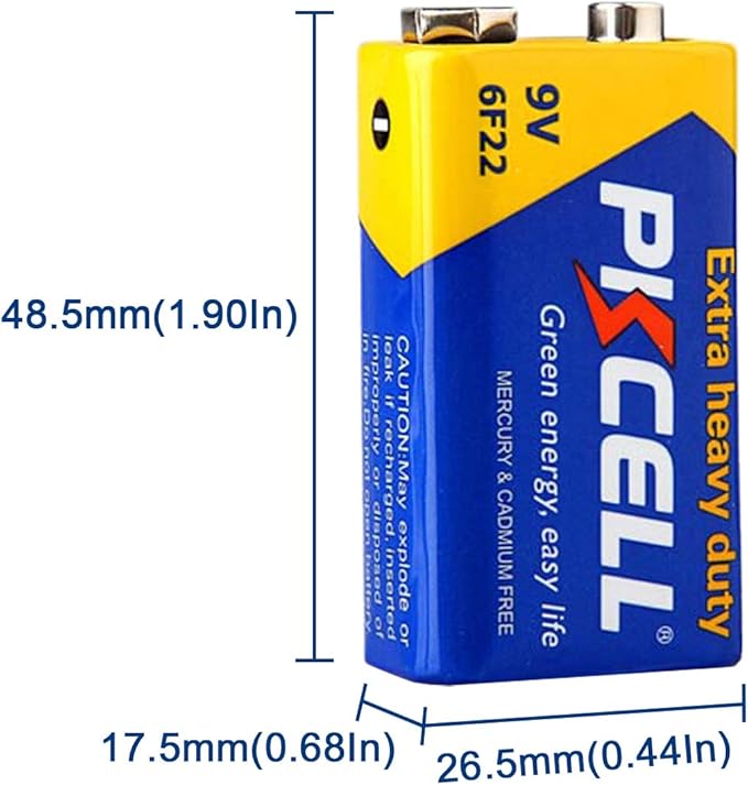 PKCELL 9V Batteries, 100 Pack 9 Volt Batteries Carbon Zinc, 9V Battery for Smoke Detector, Alarms, 6F22 Square Battery
