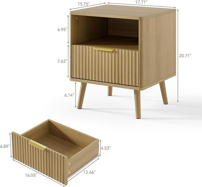 LYNSOM Fluted Dresser and Nightstand Sets 3 Piece, 9-Drawers Dresser and 1-Drawer Nightstands Set of 2, Wood Bedroom Furniture Set for Home, Bedroom, Hallway, Oak