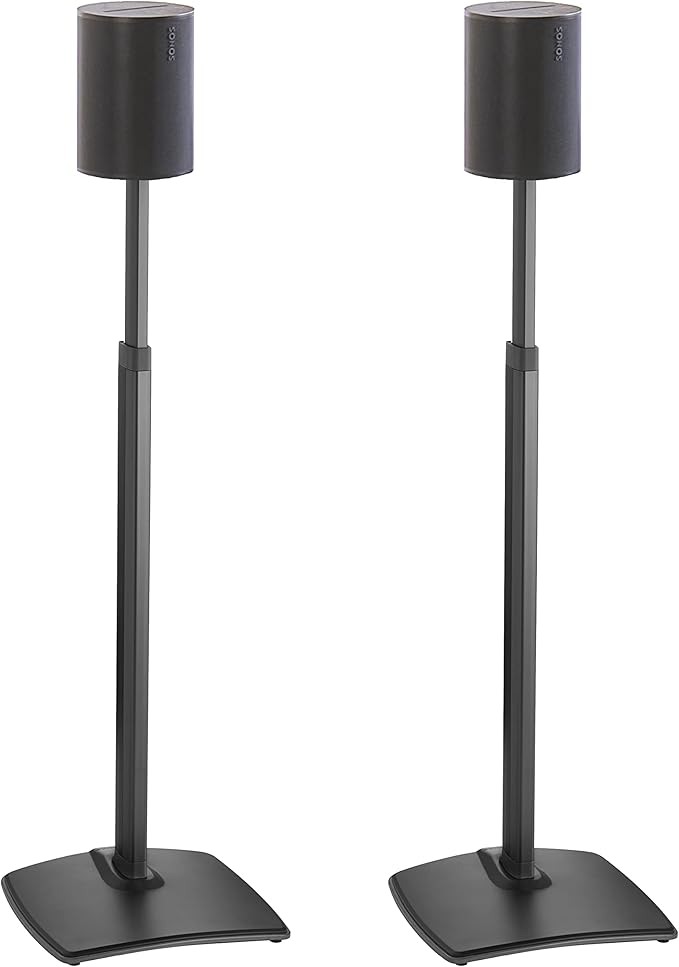 Sanus Height-Adjustable Speaker Stands Pair for Sonos Era 100™ - Premium Speaker Stand w/Durable Steel Design & Built-in Cable Managment - Easy DIY Install - Black