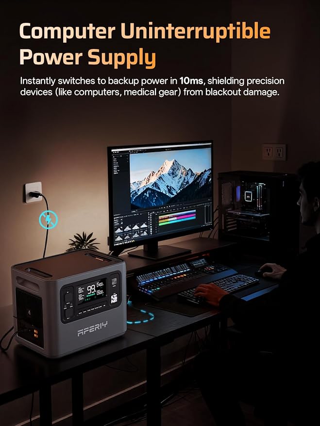 AFERIY P280 2800W Portable Power Station with 400W Solar Panel, 2048Wh LiFePO4 Battery,Expandable to 10kWh,1800W AC Charging Less 38 mins,UPS Solar Generator for Home Use,Power Outages,Camping,and RVs