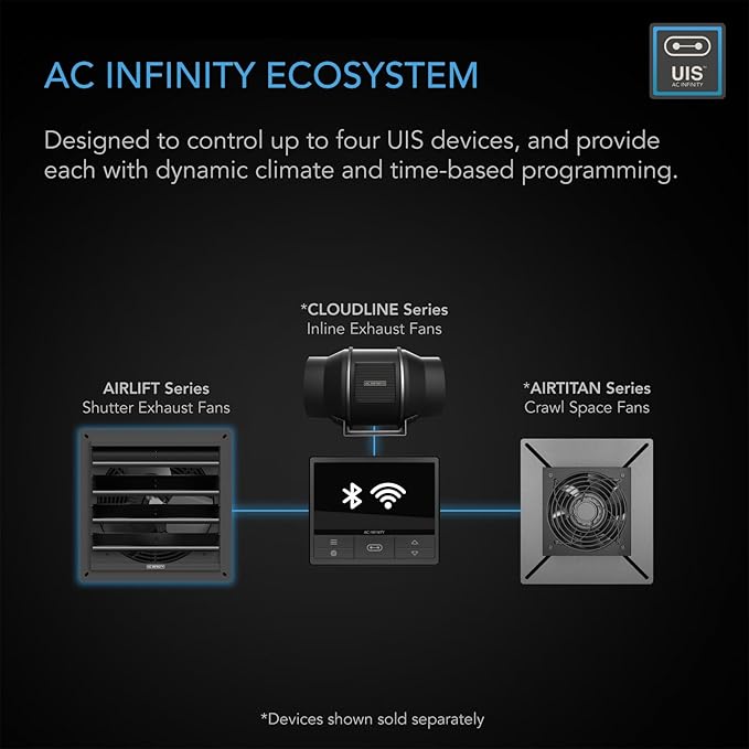 AC Infinity AIRLIFT T10, Shutter Exhaust Fan 10" with WiFi Temperature Humidity Controller, EC-Motor Wall Mount Ventilation and Cooling for Sheds, Attics, Workshops, and Greenhouses