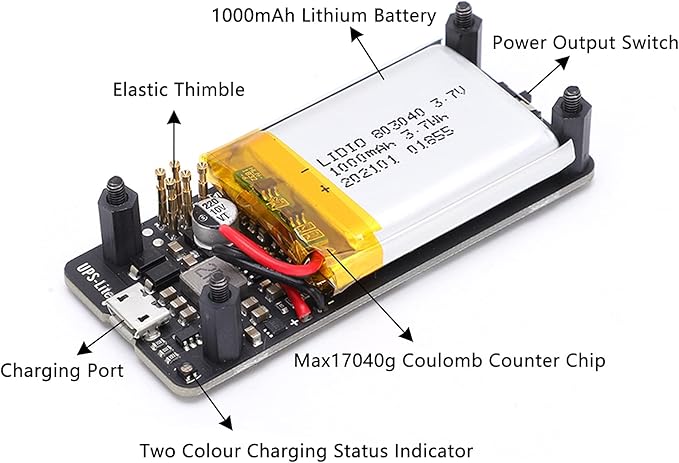 HaloVerde Uninterruptible Power Supply Pi Zero Module with a Built in 1000mAh Battery, a Complete Pi Zero UPS Charger Accessory and Power Board with 400mA Input