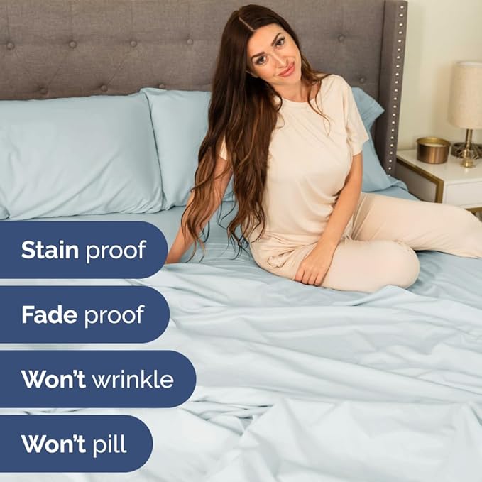 Split Head King Sheet Set – 4 Piece Flex Split Top King Sheets for Adjustable Beds - Fits 14” to 16" Mattress w/ Deep Pockets - Soft, Breathable & Cooling - Luxury Bedding and Wrinkle Free - Ice Blue