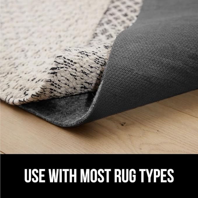 GORILLA GRIP Felt and Natural Rubber Stay in Place Slip Resistant Rug Pad, 1/4in Thick, 5x7 FT Protective Padding Under Area Rugs, Cushioned Gripper Pads, Carpet Runners, Hardwood Floors Protection