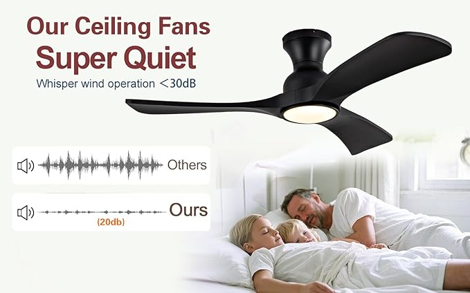 Gaizw 36 Inch Black Ceiling Fans with Lights, Flush Mount Ceiling Fan with Light, Modern Smart Wood Fan Light, 6-Speed Remote Control, Quiet Reversible Motor, Fans for Bedroom Study Room and Garage