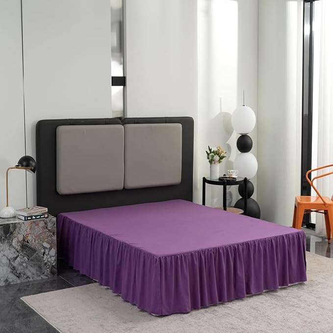 Bed Skirt King Size Ruffled Bed Skirt with Split Corners, 12 Inch Drop Dust Ruffle Bed Skirts with Platform, Grape