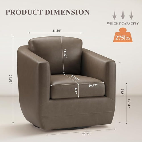 360° Comfy Swivel Accent Armchair with Pillow - Fully Assembled Living Room Single Sofa No-Sag Foam & Sturdy Metal Base, Swivel Accent Chair for Bedroom Living Room, Office, Grey