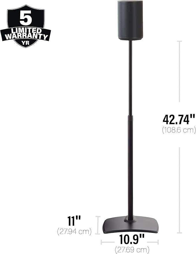 Sanus Height-Adjustable Speaker Stands Pair for Sonos Era 100™ - Premium Speaker Stand w/Durable Steel Design & Built-in Cable Managment - Easy DIY Install - Black
