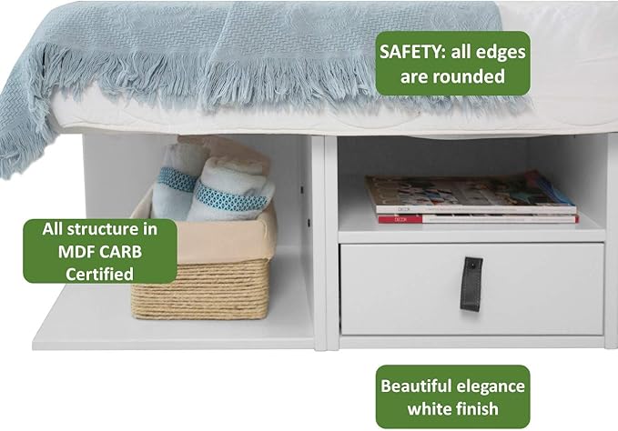 memomad Bali Storage Platform Bed with Drawers (Full Size, Off White)