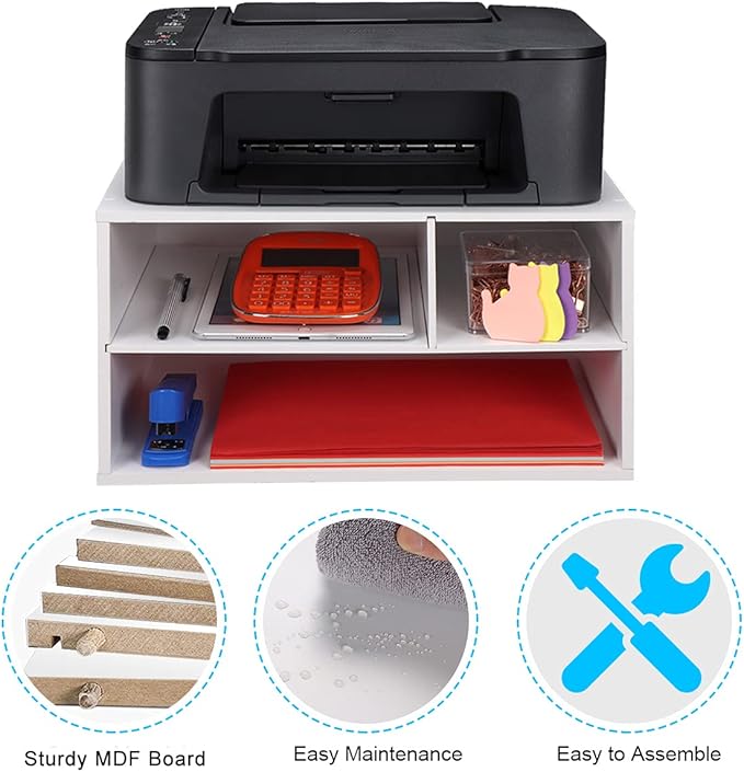 EMERIT Printer Stand Shelf with Storage Wood Desk Paper Organzier for Home/Office,Printer Riser, 2 Tire