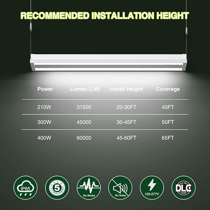 LED Linear High Bay Shop Light With Motion Sensor 300W, Larger Central Lighting Area, 45000LM, 120-277V, 0-10V, 5000K, Commercial Linear High Bay Led Shop Lights for Warehouse Industrial, 4 Pack, UL
