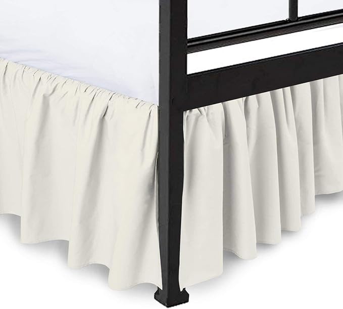 Ruffled Bed Skirt with Split Corners, Ivory, Full 12 Inch Drop Bedskirt, Hotel Quality Brushed Microfiber Wrinkle Free Dust Ruffle Bed Skirt Full Size