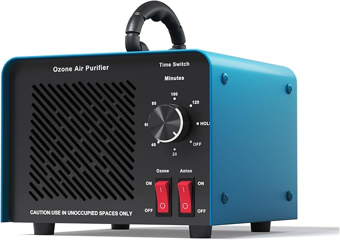 120,000mg/h 0zone Generator High Capacity Ozone Machine & 1 Billion Negative Ion Air Purifier for Home, Car, Pet Odor Removal, O3 Odor Eliminator up to 8,000 Sq. Ft.(Blue)