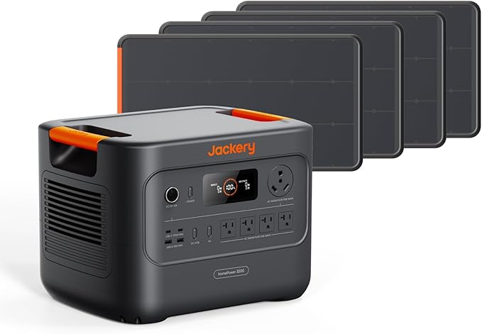 Jackery HomePower 3000 Portable Power Station with 4X 100W Prime Solar Panels, 3600W (Surge 7200W) Output, 3072Wh LFP Battery Solar Generator, Essential Backup for Home Use, RV, Emergencies