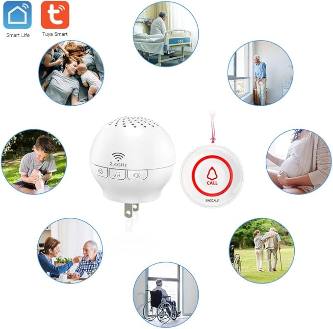SINGCALL Tuya Caregiver Pager Smart Wireless Calling System WiFi SOS Emergency Home Caring Nurse Buzzer Call Bell System for Old People Patients Children