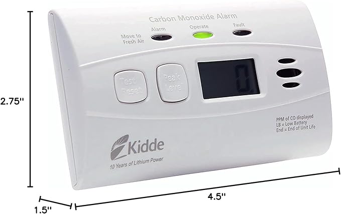 Kidde Carbon Monoxide Detector with 10-Year Battery, Digital Display, 3 LEDs, Replacement Indicator, Peak Level Memory, 2 Pack