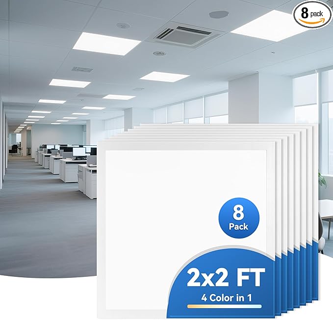 CycevSun 8-Pack 2x2 LED Flat Panel Light Drop Ceiling, 30/40/50W Selectable, Up to 5500LM, 4CCT 3000K/4000K/5000K/6000K Switchable, 0-10V Dimmable, 100-277V, ETL Listed