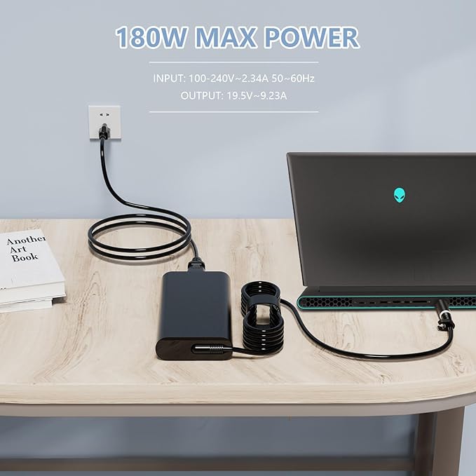 GaN 180W 9.23A 19.5V Charger Adapter Compatible with Dell Precision 7680 7670 7770 7780 LA180PM210 HA180PM210 DA180PM210 AC Power Supply Adapter