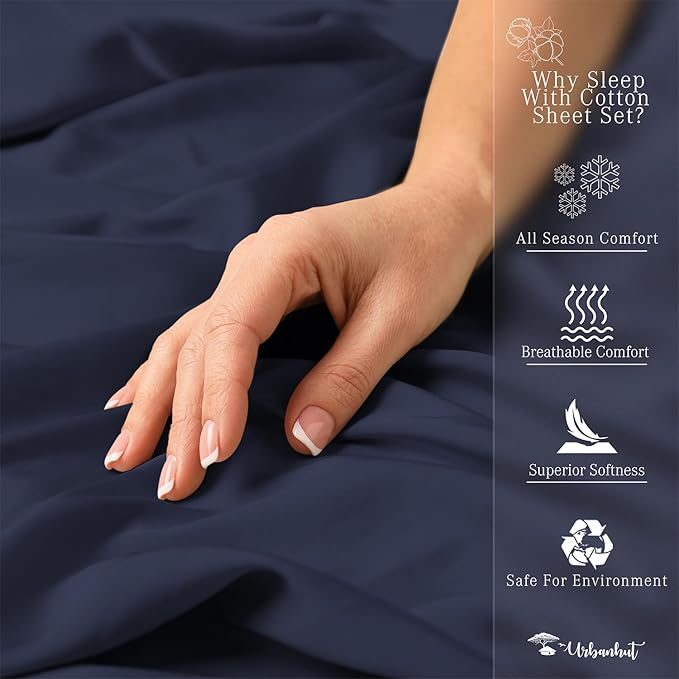 URBANHUT 800 Thread Count 100% Cotton California King Size Sheets, Luxury 4 Piece Cal King Bedsheets, Hotel Sheets Sateen Finish - Better Than Egyptian, 16" Elasticized Deep Pocket - Navy Blue