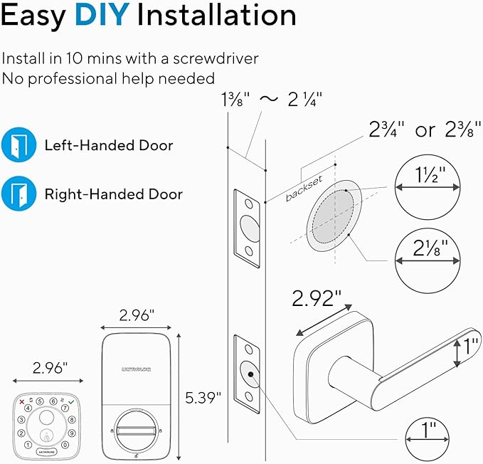 ULTRALOQ Bolt Fingerprint Smart Lock with Lever, Front Keypad Door Lock with Handle, Built-in WiFi Deadbolt, App Remote Control, Auto-Lock, Works with Apple HomeKit, Alexa, Google, BHMA Certified