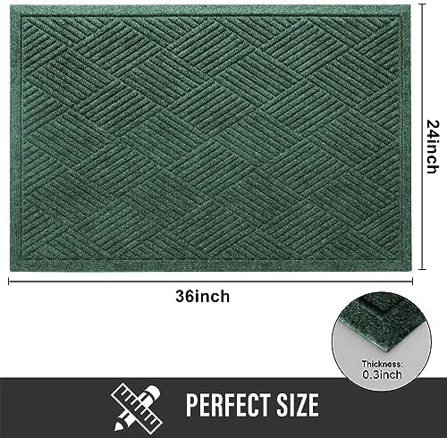 HIYARD Sturdy Front Door Mat, Absorbent Muddy Dirt Resist Welcome Door Mats Outdoor Indoor, Stain and Fade Resistant, Non-Slip Rubber Backing Low Profile Doormat for Entryway, 36×24, Green - Image 2