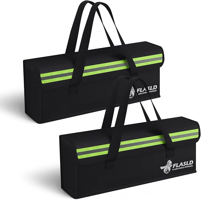 FLASLD 2-Pack E-Bike Battery Bag Fireproof Safe Charging Bag Explosionproof Lipo Battery Bag Large Capatity for Storage Charging (16 x 4.3 x 5in)