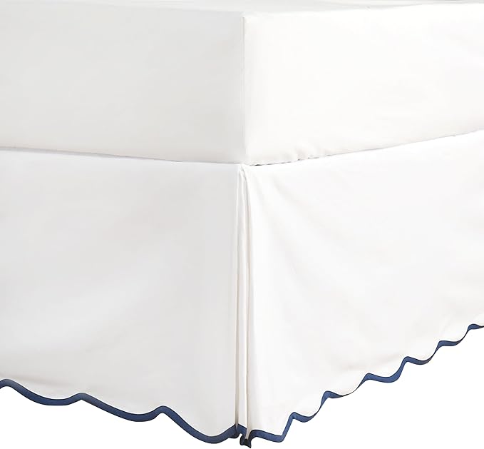 HIG Off-White Chic Twin XL Bed Skirt - Easy Fit Scallop Edge Pleated Bedskirts, 14 Inch Drop Anti-Slip Dust Ruffle, Thick Fabric for Enhanced Privacy, Pre-Washed for Long-Lasting Use(N60022)
