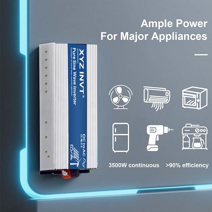 XYZ INVT 3500W Pure Sine Wave Inverter 36V to 120V AC, 7000W Peak Power - Portable Power Converter for Solar System, Off-Grid Home, RV, Truck & Camping