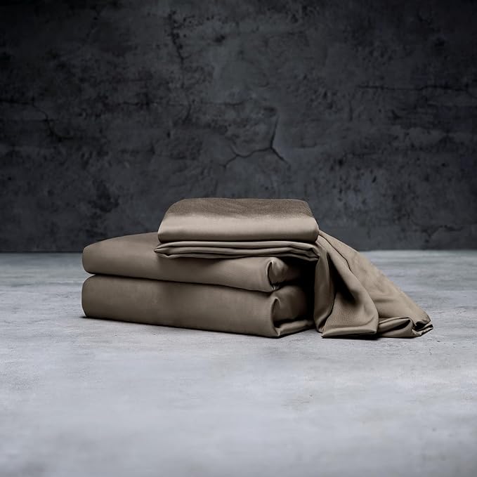 LUXOME Luxury Sheet Set | 100% Viscose from Bamboo | Queen Size - Truffle | Deep Pockets | 4-Piece Set (Fitted, Flat, 2 Pillowcases)
