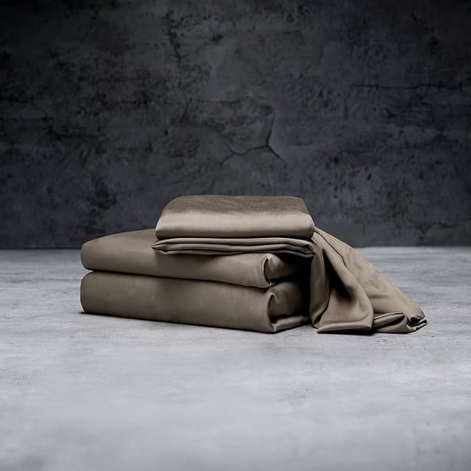 LUXOME Luxury Sheet Set | 100% Viscose from Bamboo | Full Size - Truffle | Deep Pockets | 4-Piece Set (Fitted, Flat, 2 Pillowcases)