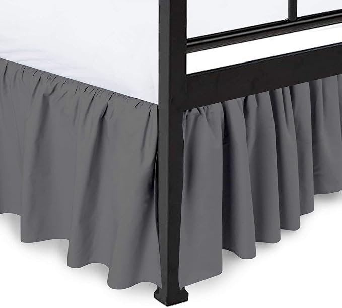 Ruffled Bed Skirt with Split Corners, Dark Grey, Twin 12 Inch Drop Bedskirt, Hotel Quality Brushed Microfiber Wrinkle Free Dust Ruffle Bed Skirt Twin Size