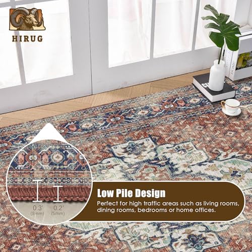 Washable Area Rug 8' x 10' Vintage Traditional Persian Mat - Foldable Distressed Non-Slip Machine Washable Carpet for Living Room Bedroom Kitchen Home Decor - Terracotta and Navy - Image 5