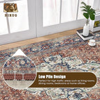 Washable Area Rug 8' x 10' Vintage Traditional Persian Mat - Foldable Distressed Non-Slip Machine Washable Carpet for Living Room Bedroom Kitchen Home Decor - Terracotta and Navy - Image 5