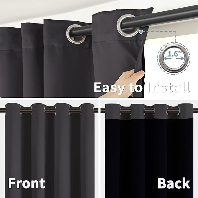 BGment Short 100% Blackout Curtains for Bedroom, Thermal Insulated Energy Efficiency Noise Reducing Grommet Curtains 54 Inch Length with Liner for Small Window 2 Panels Each 42 Inch Wide, Dark Grey