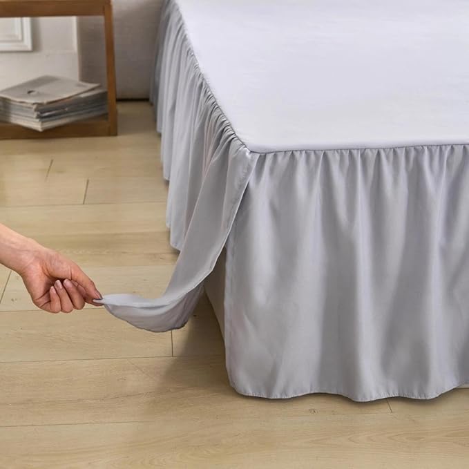 Bed Skirt Full Size Ruffled Bed Skirt with Split Corners, Full Bed Skirts 12 Inch Drop with Platform, 12'' Full, Silver Gray