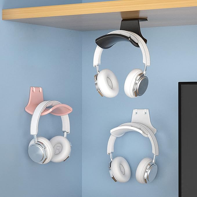 SIROLISA 2-Pack Headphone Stand Hanger Wall Hooks, Save Space Headset Stand Holder for Universal Gaming Headset Airpods Max Sony Bose Beats, Strong Adhesive with Screws, White