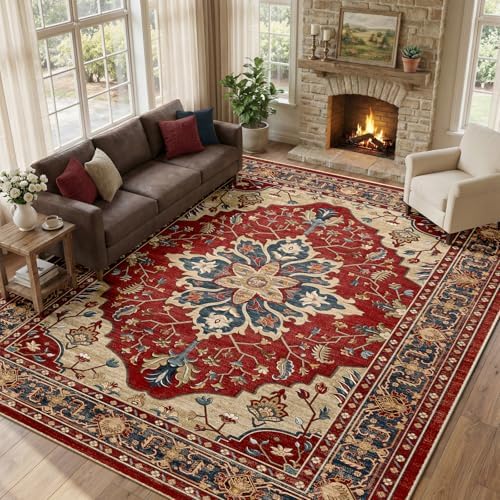 RELEANY Washable Area Rug, Large 10'x14', Red/Blue - Image 2