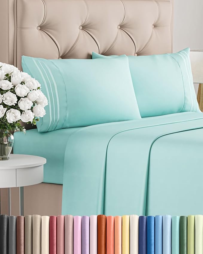 Cal King Size 4 Piece Sheet Set - Comfy Breathable & Cooling Bed Sheets Set - Hotel Luxury Bedding for Women, Men, Kids, Teens, Boys & Girls - Deep Pockets, Soft, Wrinkle Free - Oeko-Tex - Spa Blue