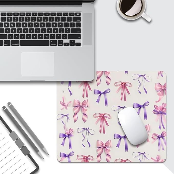 Coquette Girlie Pastel Bows Square Mouse pad, Texture, Waterproof, Anti Slip Rubber Base, Computer Mouse pad, Laptop Mouse pad