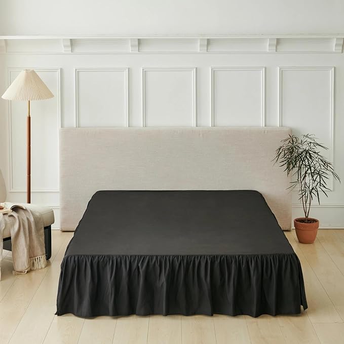Bed Skirt Twin Size Ruffled Bed Skirt with Split Corners, Black Bed Skirts 16 Inch Drop, Bed Skirting with Platform, 16'' Twin, Black