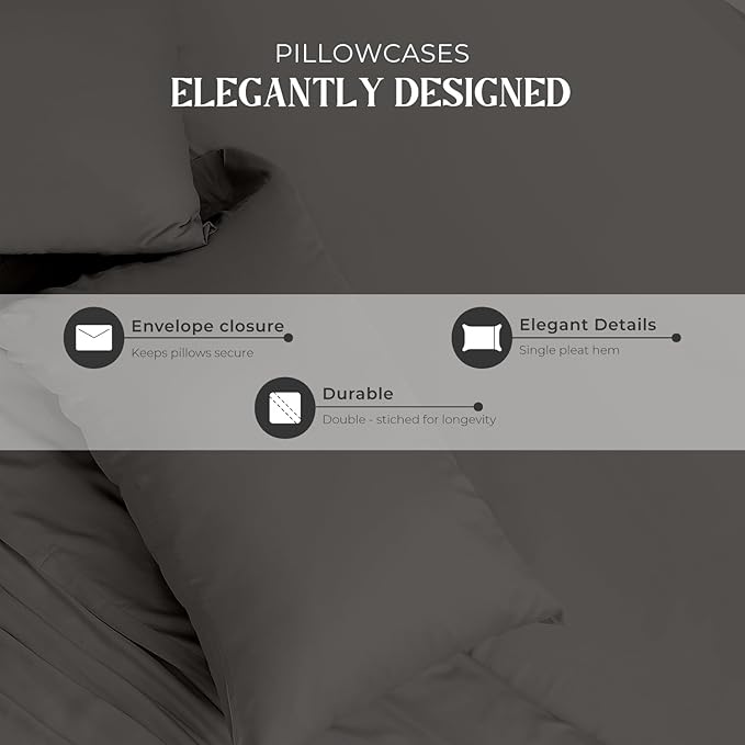 Mayfair Linen 100% Egyptian Cotton California King Sheets Set - 2000 Series Luxury Sheets Cal King Size Bed Set, Soft & Cooling, 17" Extra Deep Pocket Hotel Collection Sheet (4 PC, Dark Grey)