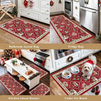 3-Piece Plaid Christmas Decorations Kitchen Rugs Set: Washable Non-Slip Kitchen Mat for Floor Soft Low Pile Modern Runner Rug for Sink Floor Mats ＆Indoor, Hallway, Entryway, (Red/Green) - Image 6